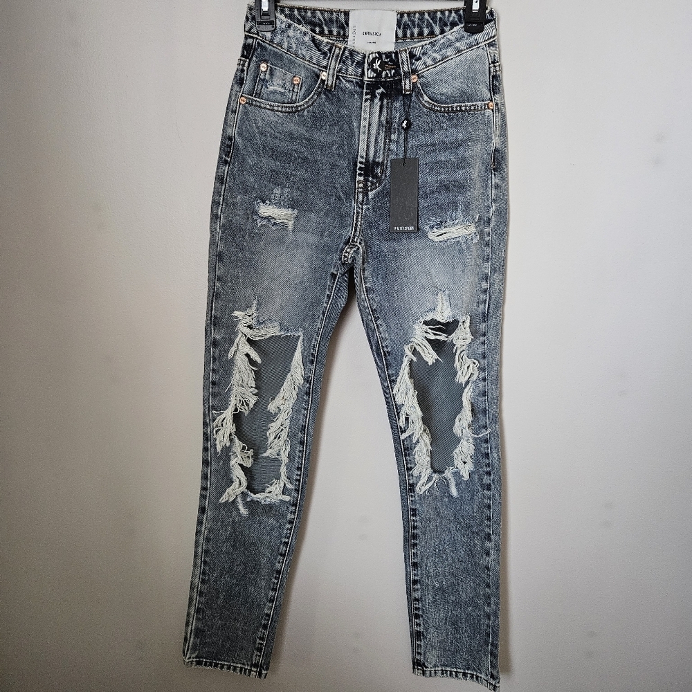 One Teaspoon Jeans Distressed Denim Awesome Baggies Blue Blossom High Waist - Picture 2 of 15